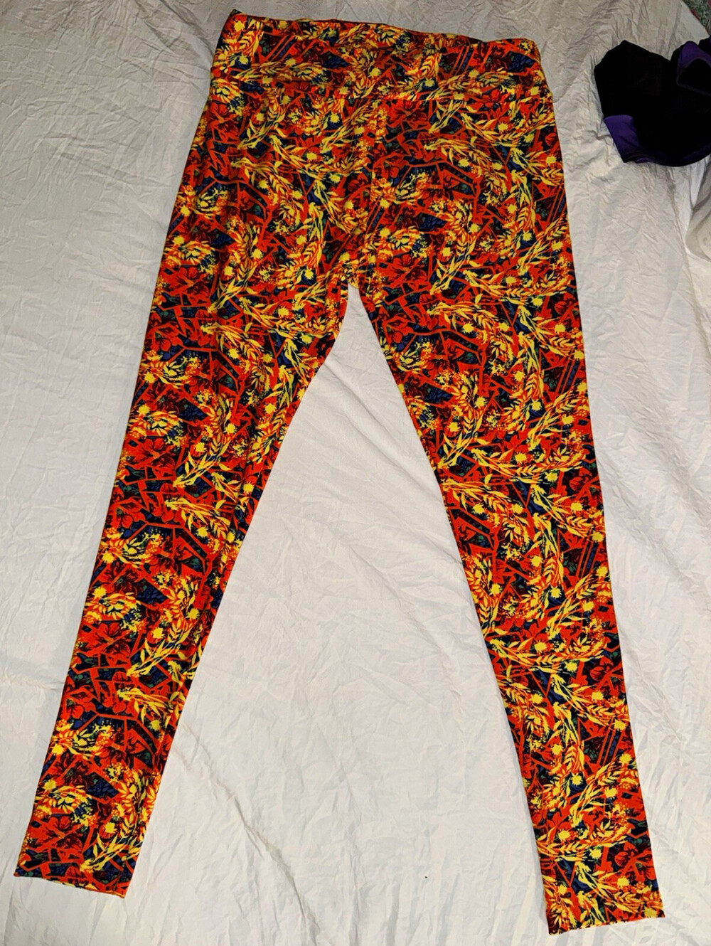 LuLaRoe Tall & Curvy Orange Yellow Blue Floral Ankle Leggings 28" Inseam